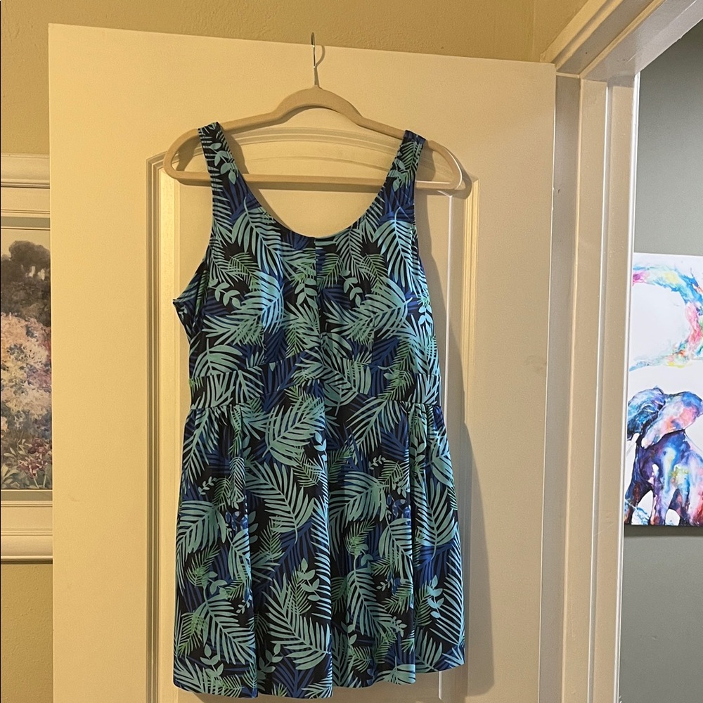 Leaf Print One-Piece Swimsuit Swim Dress